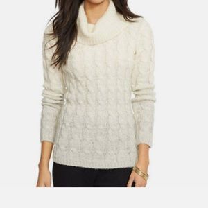 RALPH LAUREN |Cream Brown Ombre Mohair Blend Cable Turtleneck Sweater M